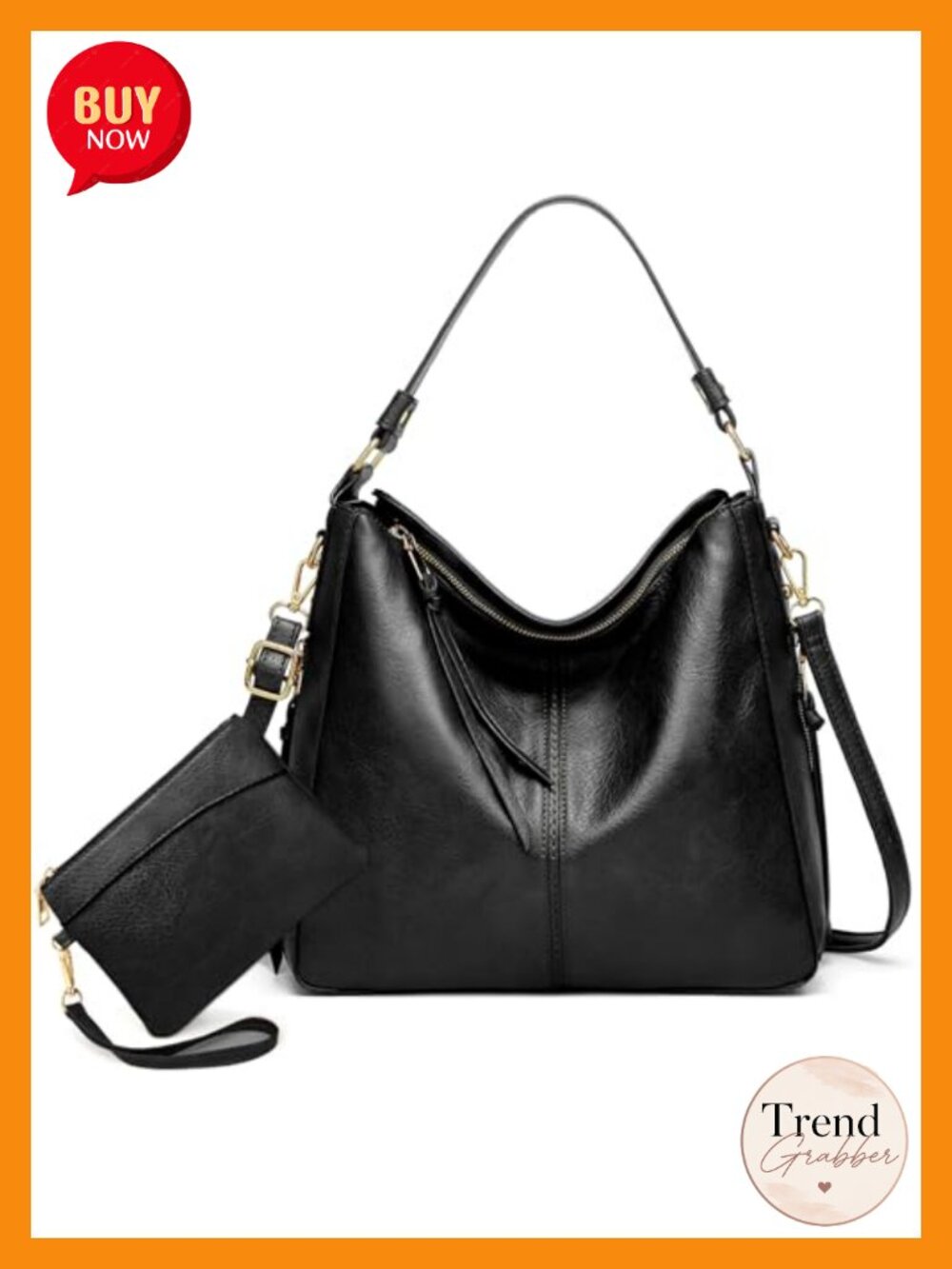Vegan Leather Hobo Tote Purse & Wallet Set Adjustable Crossbody